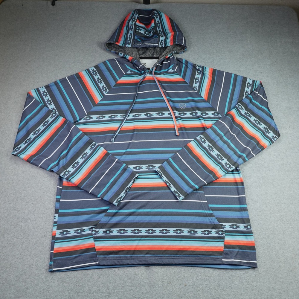 Rock & Roll Denim Hoodie Mens Large Multi Southwest Stripe Western Pullover